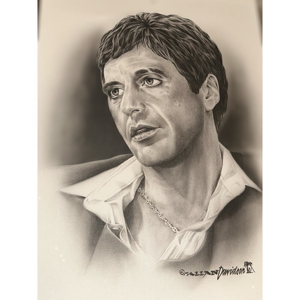 Signed Allan Davidson Celebrity Artist Print - Scarface Tony Montana 12” x 16”
